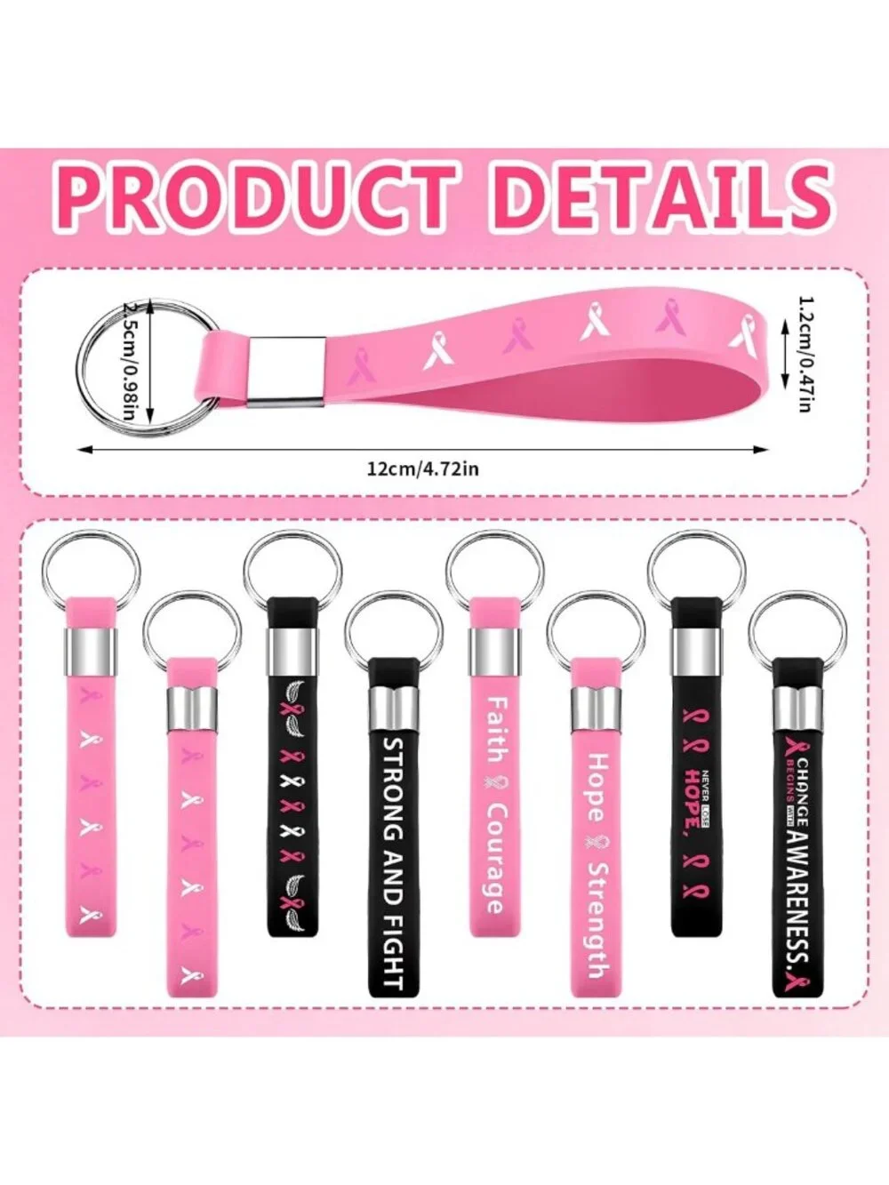100 Pcs Pink Ribbon Keychains | Breast Cancer Awareness Gifts & Survivor